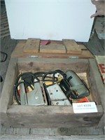 Wooden box with lid, electric saws