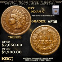 ***Auction Highlight*** 1877 Indian Cent 1c Graded