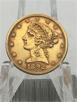 1892CC CARSON CITY $5 GOLD PIECE