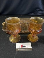 Amber goblets and serving tray