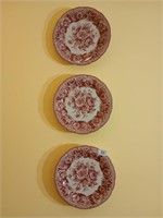 6 red and white floral porcelian plates