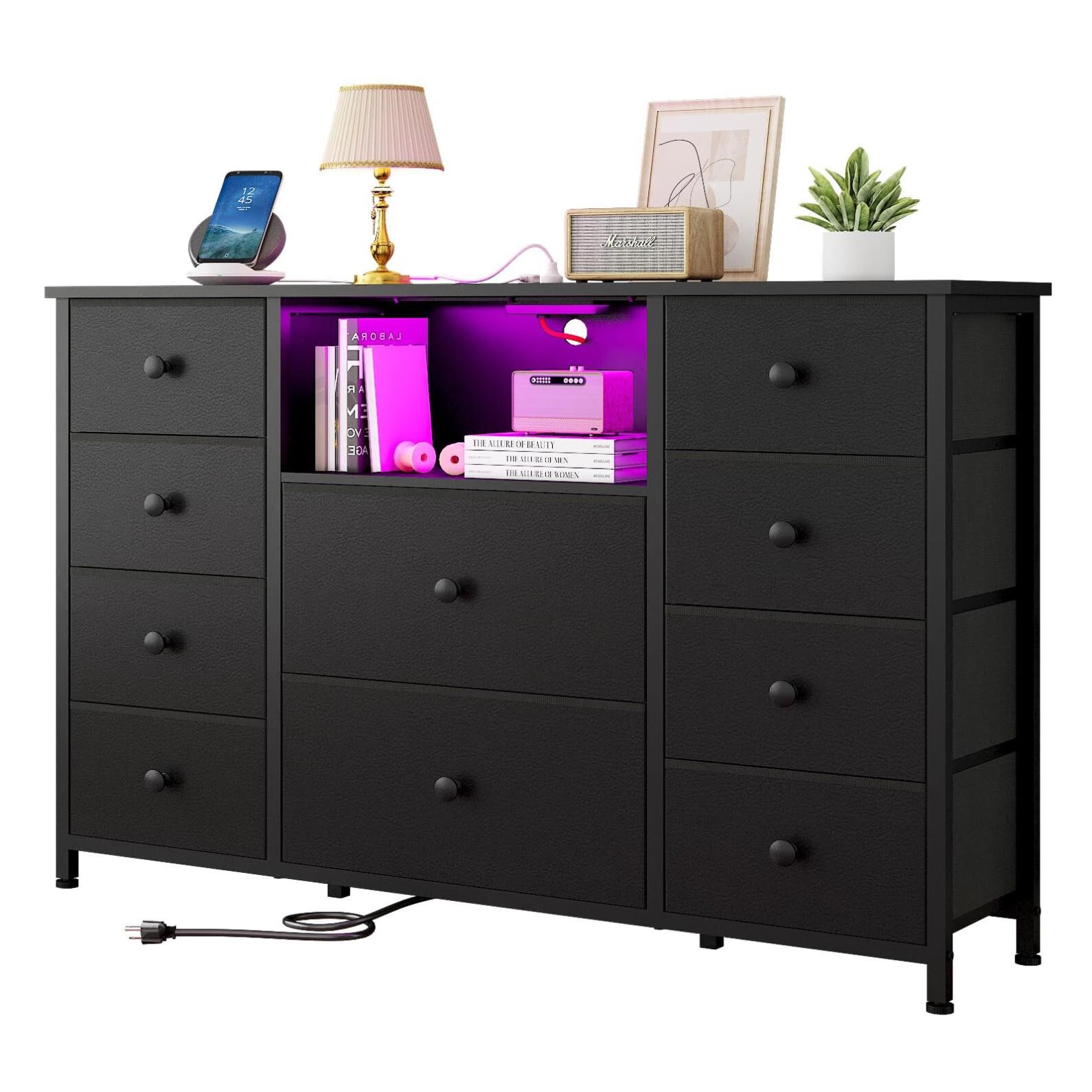 LDTTCUK Dresser with Charging Station and LED Ligh