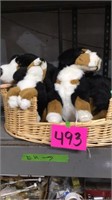 Stuffed dogs in basket