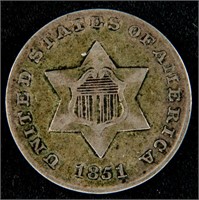 Coin 1851 Silver Three Cent Piece (Trime) AU