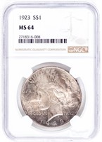 Coin 1923  Peace Silver Dollar NGC MS64