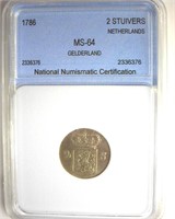 1786 2 Stuivers NNC MS64 Gelderland Netherlands