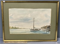 Nautical Harbor Scene Watercolor Painting