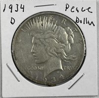 1934-D Peace Silver Dollar, US $1 Coin