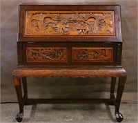 Carved Chinese Drop Front Desk