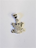 .925 Silver Micro Pave CZ Frog Pendant     A