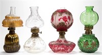 ASSORTED PATTERN MINIATURE LAMPS, LOT OF FOUR,