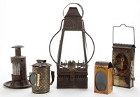 ASSORTED GLASS AND SHEET-IRON LANTERN ARTICLES,
