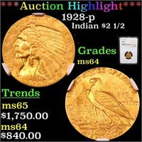 *Highlight* 1928-p Indian $2 1/2 Graded ms64