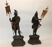 A pair of Antique Cast Spelter Metal Knights