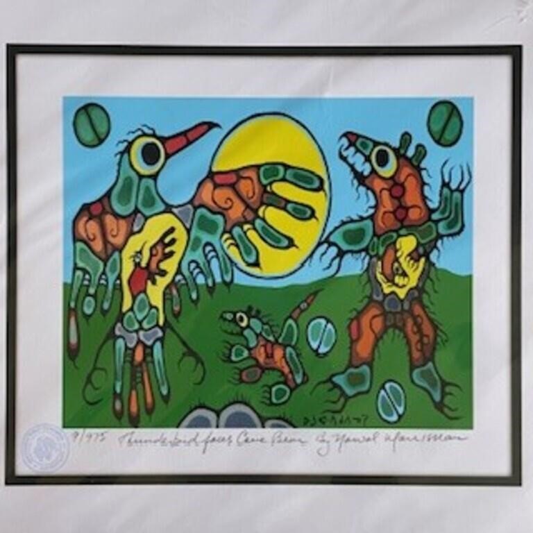 "Thunderbird faces Cave Bear" By Norval Morrisseau