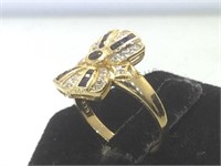 14 k gold ring w/ blue & clear gemstones, size