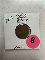 1857 Flying Eagle Penny Fine Nice Coin