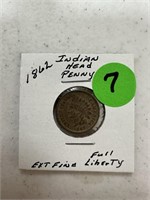 1862 Indian Head Penny Full Liberty