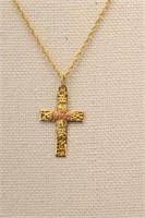 Black Hills Gold Hammered Cross Necklace