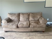 Three cushion brown suede couch 96 x 36 x 36