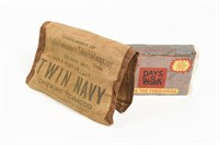 SAMPLE PLUG TWIN NAVY CHEWING TOBACCO /BURLAP CASE