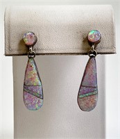 Large Sterling Opal Native Signed (DL) Earrings 4G