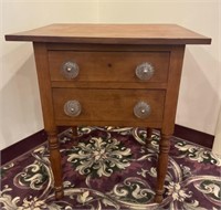 Wood Spindle Leg Two Drawer Side Table