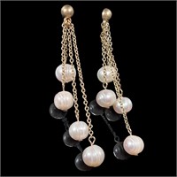 Freshwater Pearl Dangle Earrings on Chains