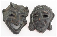 Greek Bronzed Terracotta Comedy & Tragedy Masks