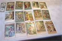 lot 15 antique Post Cards Gold Guilding unusual