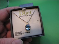 Silver & 10K Gold Blue Topaz & Diamond Necklace