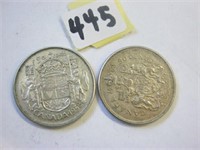 1958 & 1963 Canadian Silver Fifty Cents Coins