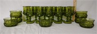Vintage Green Pressed Glass Dish Set