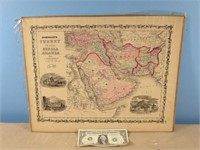 1861 Turkey, Persia, Arabia Map, 18in X 14in