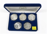 5- Morgan silver dollars: 1879-S, 1884-O, 2-1885-O