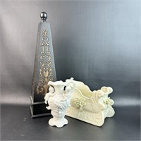 Ceramic Angel & Sled w/ Wood Obelisk
Obelisk has