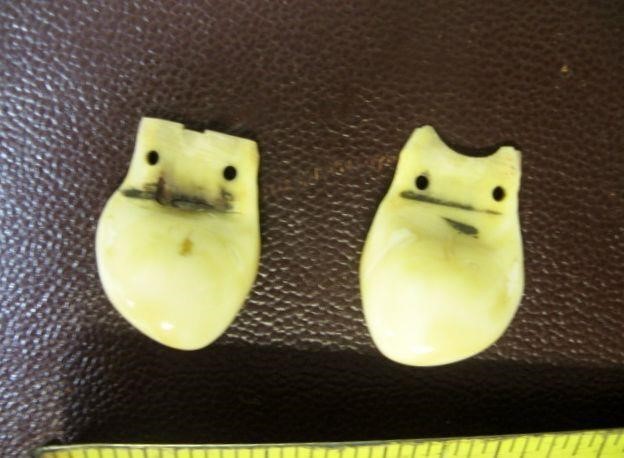 2 Owls Made From Elk's Teeth