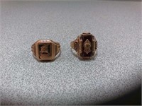< (2) 10 kt yellow gold class rings - 1955
