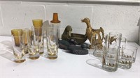 Mid Century Bar Glasses & Bird Figurines M14D