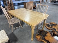 Solid Oak Kitchen Table, (3) Hand Made Highback