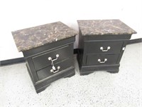 (2) Composite Wood Nightstands, Faux Marble Top