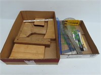 2 Trays of Rulers & Custom Made Wooden Tools