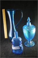 Stretch Glass Urn & Cobalt Violin Bottle & Pitcher