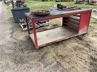 Metal Bench with Vise on Wheels