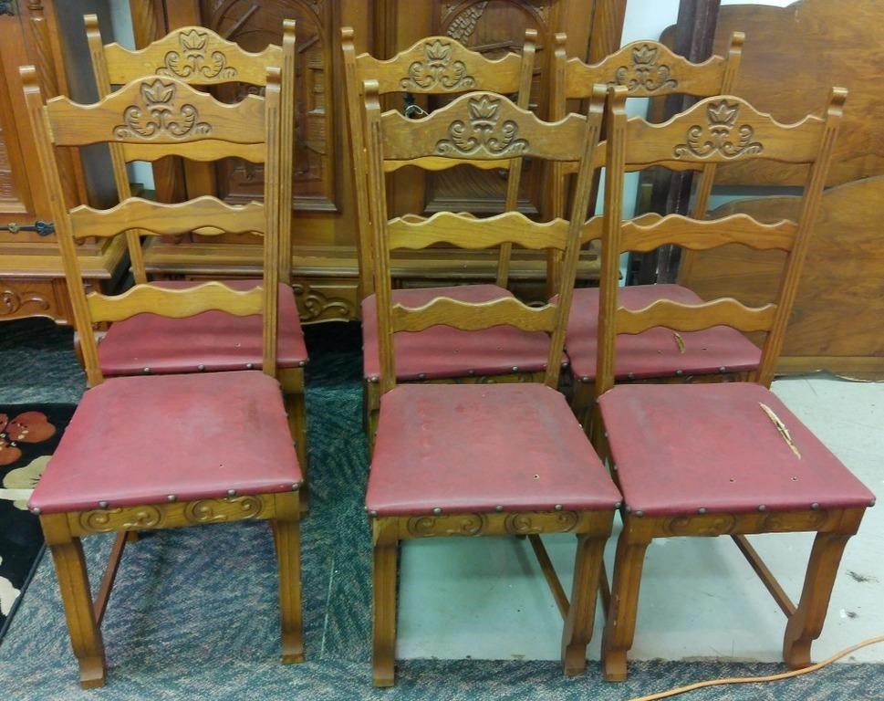 6 Oak High Back Chairs w\ Old Spring Cushions
