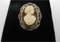 VINTAGE STERLING SILVER AND CELLULOID CAMEO
