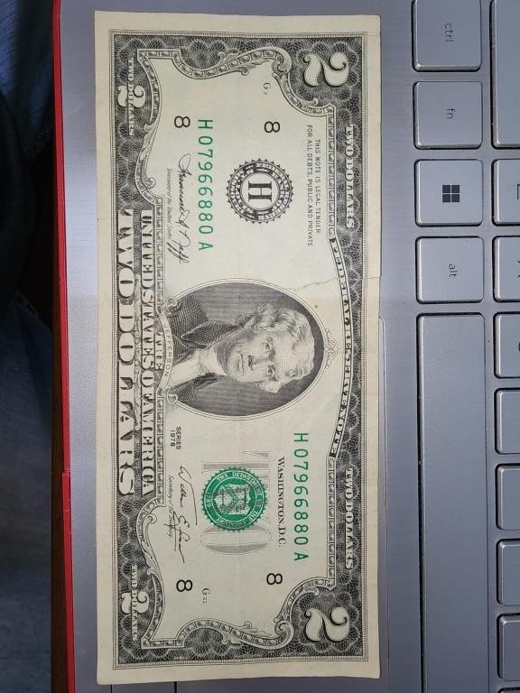 1976 Two Dollars Bill First Day of Issue-Stamped