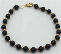 Black Beaded Bracelet W 14k Gold