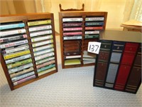 30+ CASSETTES & TAPES W/ 2 WOOD CRATES, SET OF 4