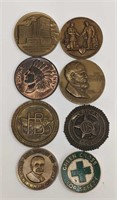 8 Vintage Medals & Paperweights Mostly Advertising